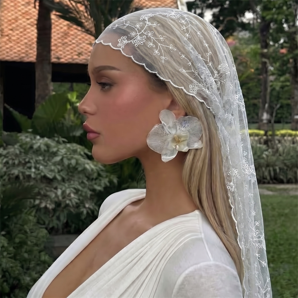 White Floral Lace Mesh Headsca - đánh giá và giá Women Fashion Necktie