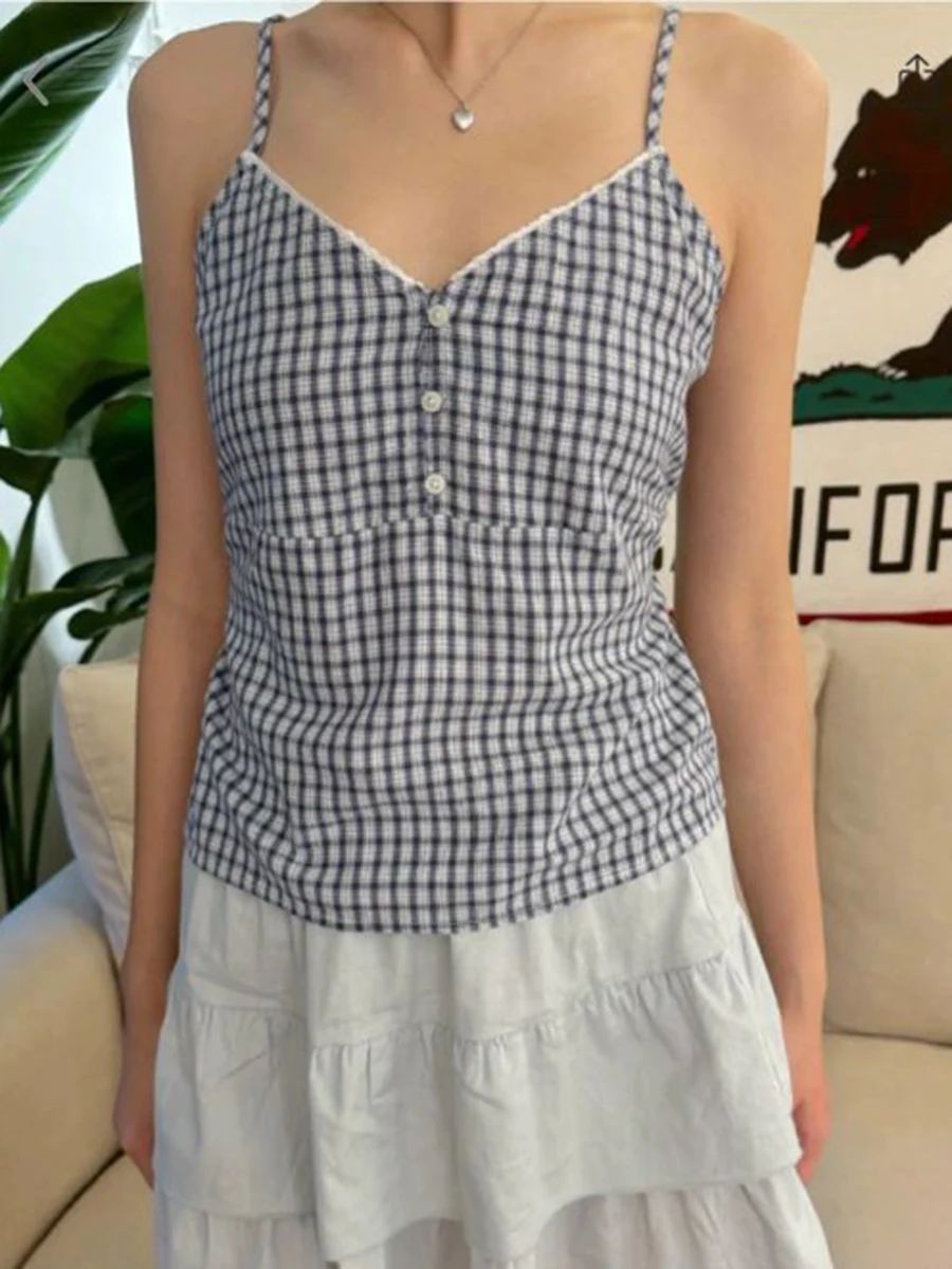 Navy Plaid Tank Shorts 2 Piece - đánh giá và giá Lace Trim Cami