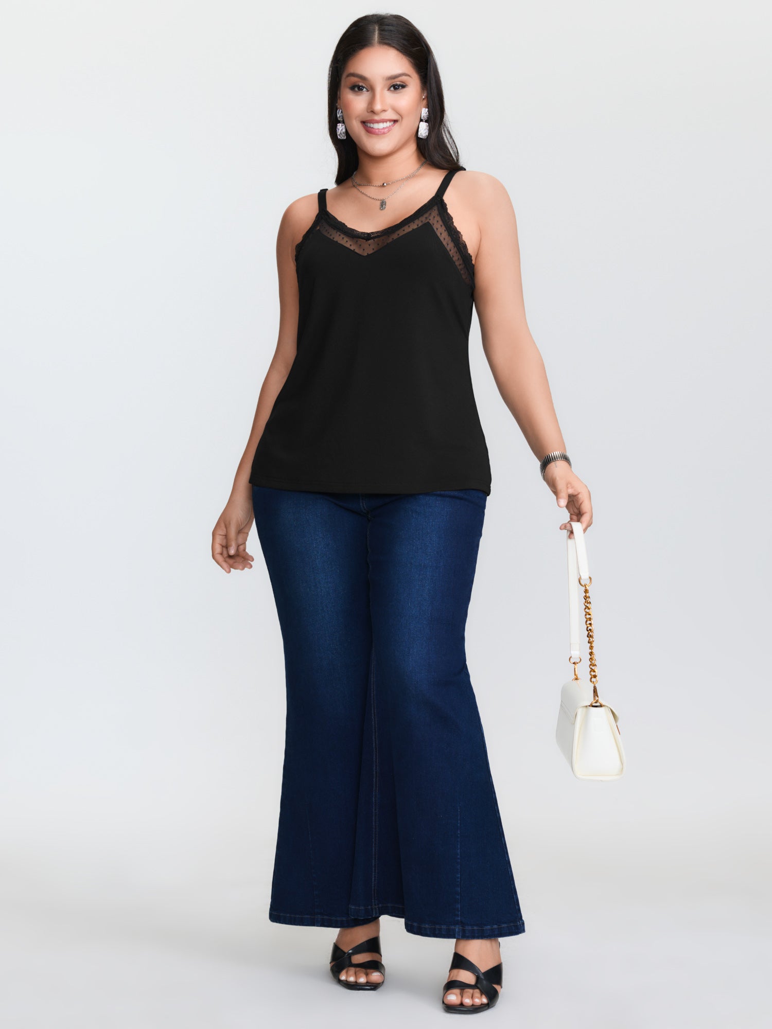 Plus‑size Black Knitted Camiso - đánh giá và giá Lace Trim Cami