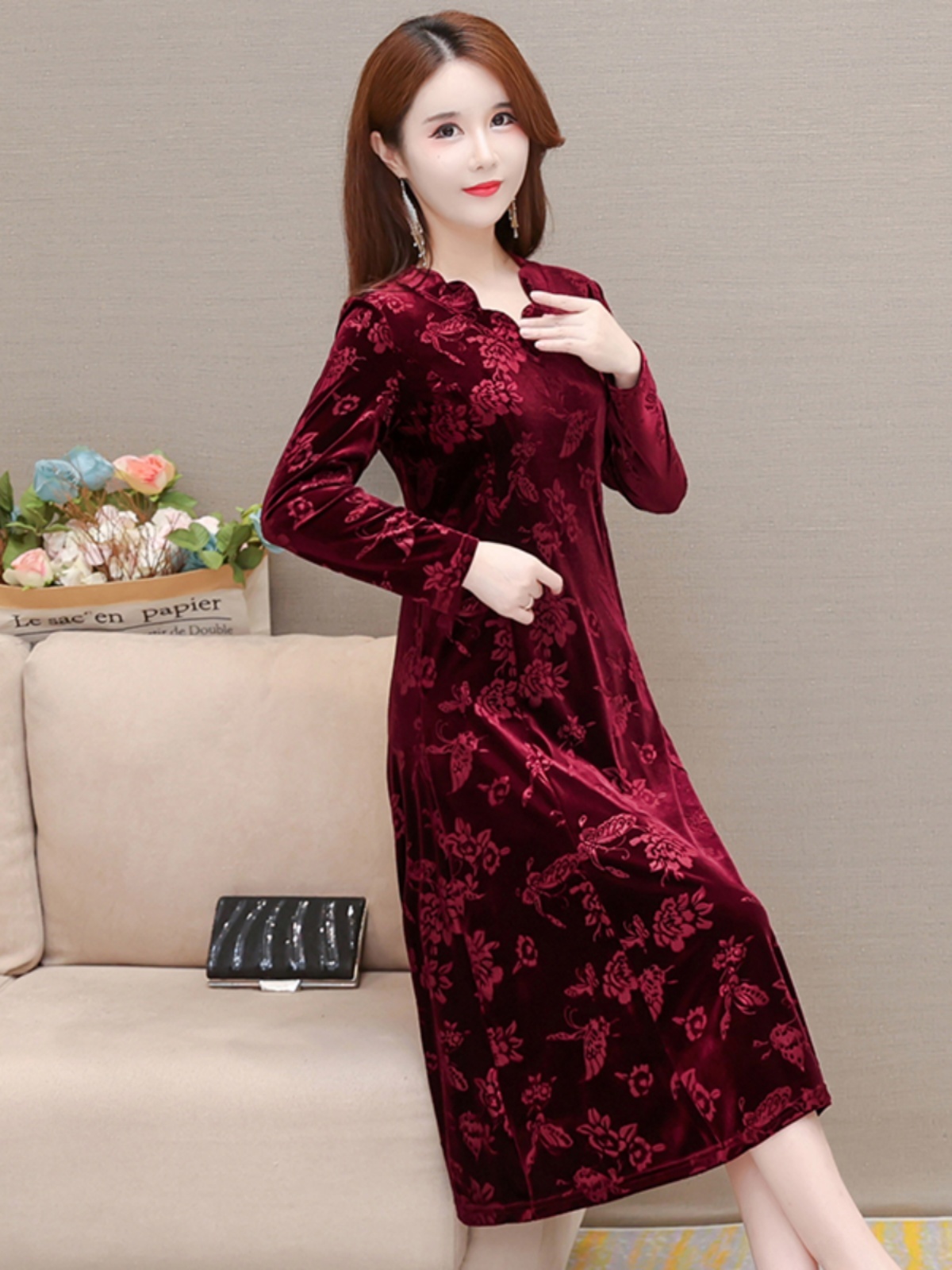 Elegant Velvet Dress V-Neck Mi - đánh giá và giá Women Fashion Over The Years