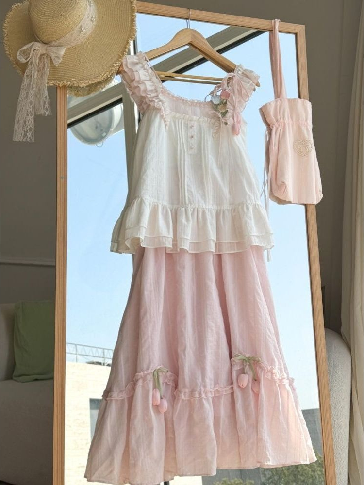 Sweet Kawaii Ruffle Trim Tulip - đánh giá và giá Lace Trim Cami