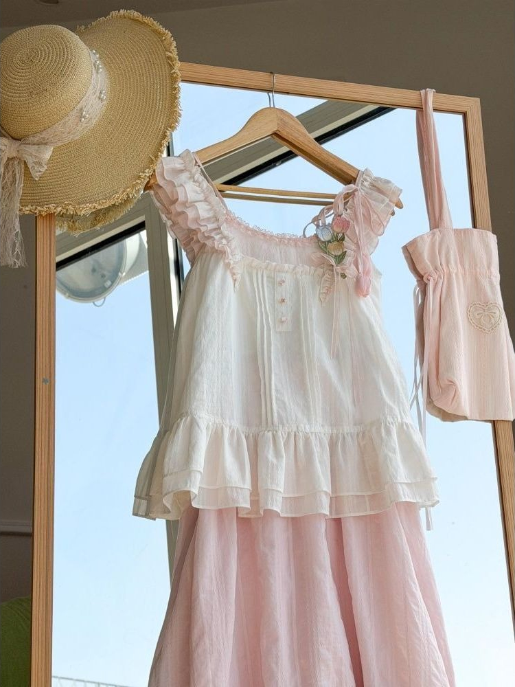 Sweet Kawaii Ruffle Trim Tulip - đánh giá và giá Lace Trim Cami